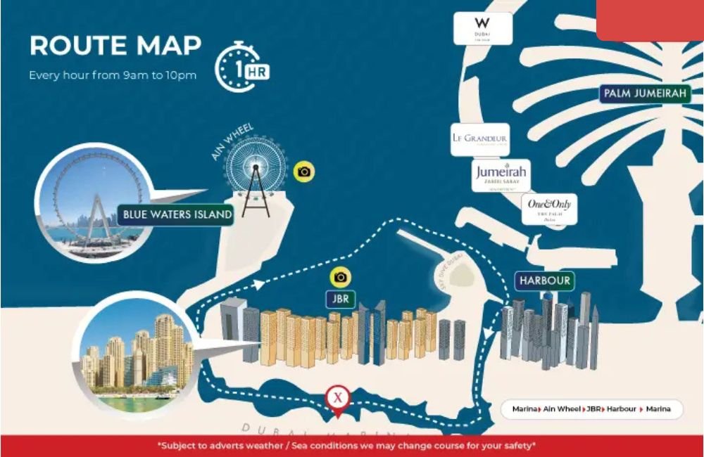 Sharing Yacht Tour In Dubai Marina For 1 Hour Route Map