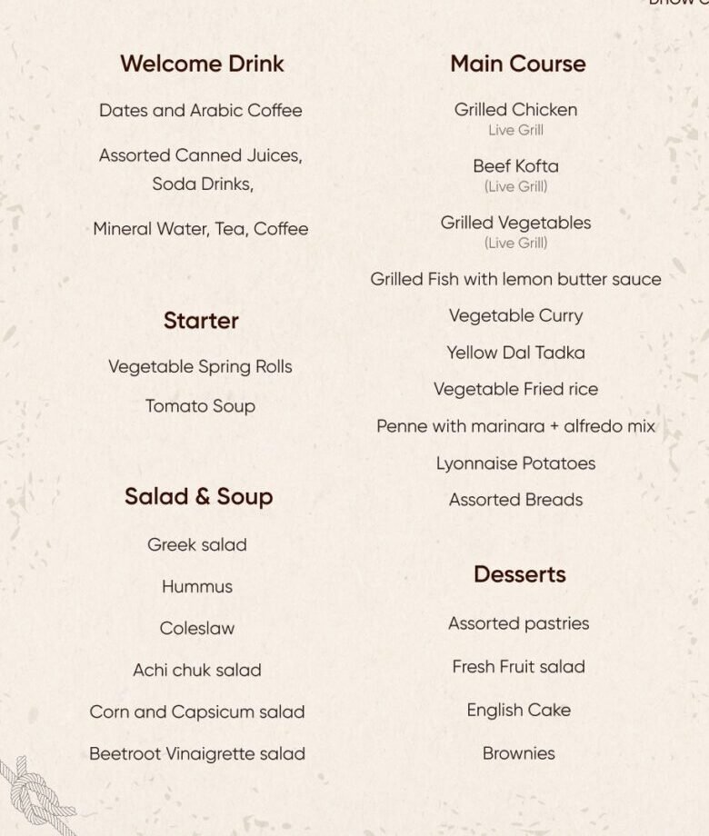Alexandra Dhow Cruise Dubai Marina With Dinner Dinner Menu