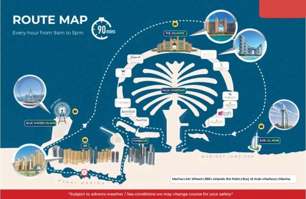 Guided Speed Boat Tour Dubai Marina – Sightseeing Tour Route Map