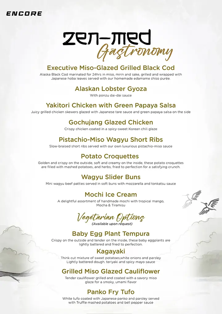 Zenmed Menu for Luxury Sunseeker Superyacht Experience In Dubai With Live DJ & Saxophonist